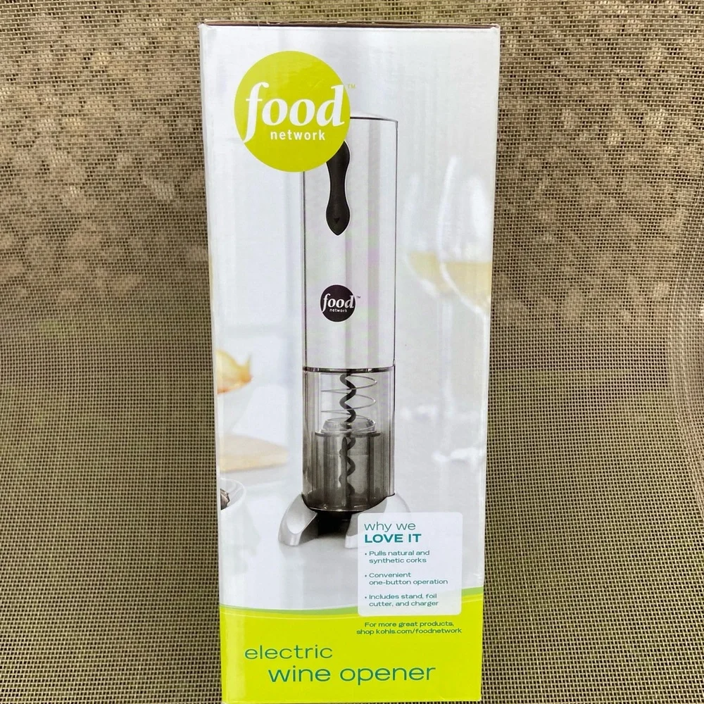Food Network Silver and Black Electric Wine Opener w/Cutter & Electrical Charger